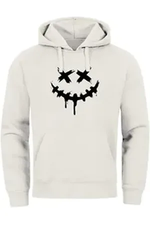 Neverless Hoodie Hoodie Herren Bedruckt Techwear Fashion Streetstyle Smiling Face beige 3XL