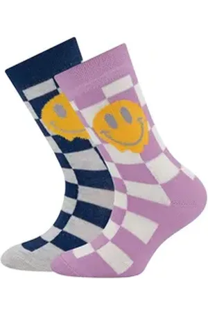 Ewers Socken Socken 2er Pack Karo/Smile blau|rosa 23-26