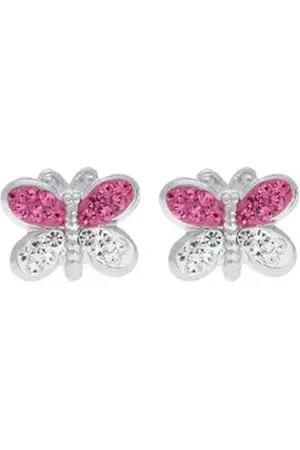 Firetti Paar Ohrstecker Schmuck Geschenk Silber 925 Ohrschmuck Schmetterling, mit Kristallstein rosa|silberfarben