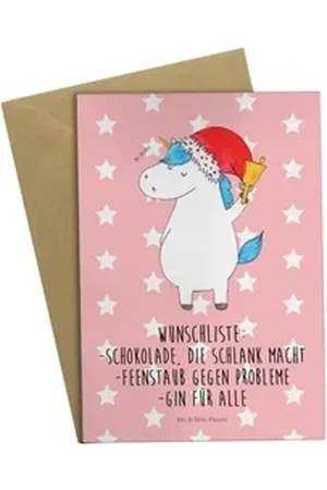 Mr. & Mrs. Panda Grußkarte Einhorn Weihnachtsmann - Rot Pastell - Geschenk, Einhörner, Einhorn D, Herzberührende Sprüche rot