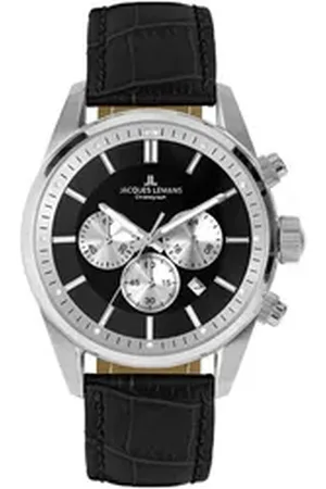 Jacques Lemans Chronograph Barcelona 42-6.1A, Quarzuhr, Armbanduhr, Herrenuhr, Lederarmband, Stoppfunktion, Datum schwarz