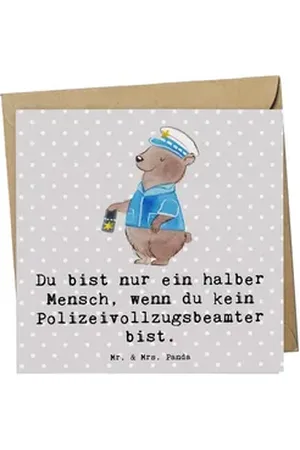 Mr. & Mrs. Panda Grußkarte Polizeivollzugsbeamter Herz - Grau Pastell - Geschenk, Polizist, Beru, Handgefertigt grau