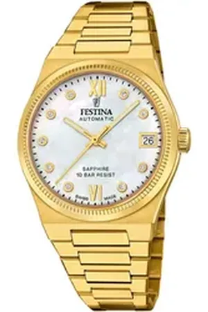Festina Automatikuhr Rivé Collection F20033/1, Armbanduhr, Damenuhr, Swiss Made, mechanische Uhr, Edelstahlarmband goldfarben