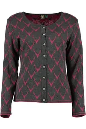 OS-TRACHTEN OS Trachten Strickjacke Ewipe Tailliert, lang geschnitten, Rundhals, Allover-Stick, Metallknöpfe grau 44