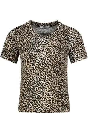 Fresh Made T-Shirt Damen Shirt mit Leopardenprint kurzarm, Rundhals, mit coolem LeoPrint braun XL