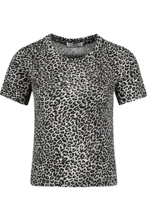 Fresh Made T-Shirt Damen Shirt mit Leopardenprint kurzarm, Rundhals, mit coolem LeoPrint grau L