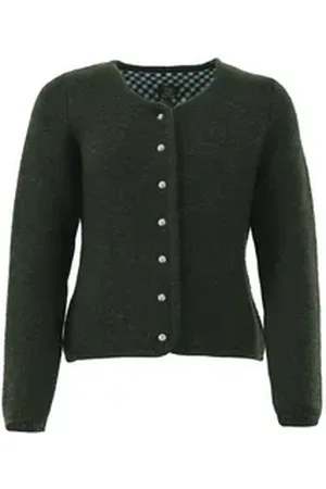 OS-TRACHTEN OS Trachten Strickjacke Forivo tailliert, Rundhalsausschnitt, 1/1-Arm, Wiener-Nähte grün 40