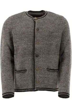 OS-TRACHTEN OS Trachten Strickjacke Fudei Trachten-Wolljacke mit Rundhalsausschnitt und Paspeltaschen braun 44