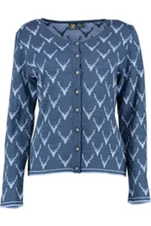 OS-TRACHTEN OS Trachten Strickjacke Wilumi Tailliert, lang geschnitten, Rundhals, Allover-Stick, Metallknöpfe blau 48