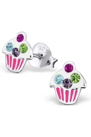 Bungsa Ohrring-Set Ohrstecker Cupcake Bunt aus 925 Silber Kinder (1 Paar (2 Stück), 2-tlg), Ohrschmuck Ohrringe bunt