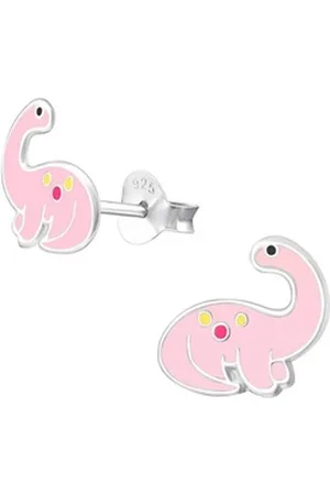 Bungsa Ohrring-Set Ohrstecker rosa Dinosaurier aus 925 Silber Kinder (1 Paar (2 Stück), 2-tlg), Ohrschmuck Ohrringe silberfarben