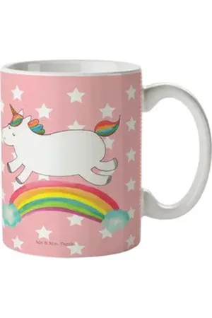 Mr. & Mrs. Panda Kinderbecher Einhorn Regenbogen - Rot Pastell - Geschenk, Einhörner, Glitzer, Erwa, Kunststoff, Robustheit rot