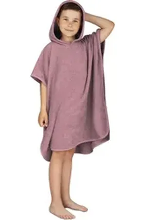 Normani Badeponcho Badeponcho aus Bio-Baumwolle für Kinder, Bio-Baumwolle, Kapuze, Schlupf, Kinderbademantel mit Kapuze Strandponcho beige|rosa 75 x 90 cm