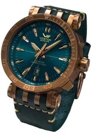 Vostok Automatikuhr NH35A-575O286, Energia Rocket Bronze, Herrenuhr, mit Leder & Silikonarmband zum Wechseln