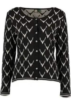 OS-TRACHTEN OS Trachten Strickjacke Ewipe Tailliert, lang geschnitten, Rundhals, Allover-Stick, Metallknöpfe schwarz 52