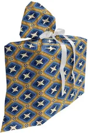 Abakuhaus Spielzeugtruhe Stoffbeutel für Partygeschenke mit 3 Bändern, Ethnisch Vintage Fliesen-Kunst blau|beige