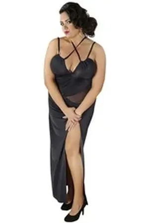 Andalea Negligé Langes Negligee C/4002 Chemise Babydoll, schwarz, Made in EU schwarz 38/40