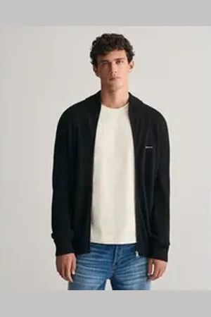 GANT Strickjacke COTTON PIQUE ZIP CARDIGAN mit Logostickerei auf der Brust schwarz XXXL