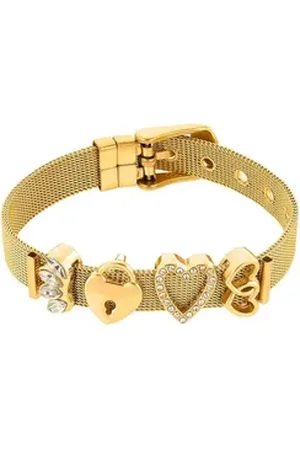 Steel_art Heideman Armband Milanaise goldfarben (Armband, inkl. Geschenkverpackung), mit verschiedenen Charms "Herz" und "Schloss" weiß