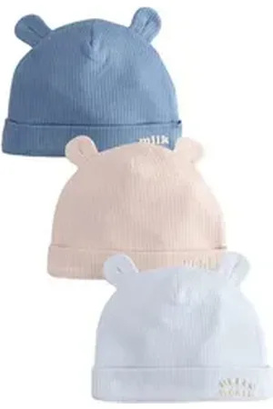 Next Beanie Baby-Beanies mit Slogan, Baumwolle im 3er-Pack (3-St) blau Kopfumfang: 42 cm.