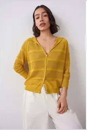 Next Strickjacke Leichte Kapuzen-Strickjacke mit Meshmuster (1-tlg) gelb XL (Langgröße)
