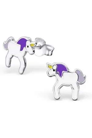 Bungsa Ohrring-Set Ohrstecker Einhorn Unicorn aus 925 Silber für Kinder (1 Paar (2 Stück), 2-tlg), Ohrschmuck Ohrringe Kinder lila|silberfarben