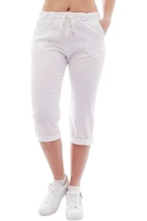 Yeset Caprihose Damen Chino Sommer Capri 3/4 Hose Damenhose Weiss XXL Schlupfhose weiß XXL