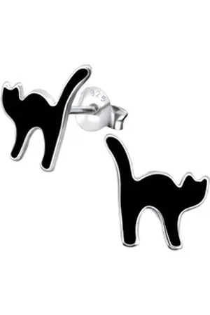 Bungsa Ohrring-Set Ohrstecker schwarze Katze aus .925 Sterling Silber (1 Paar (2 Stück), 2-tlg), Ohrschmuck Ohrringe schwarz|silberfarben