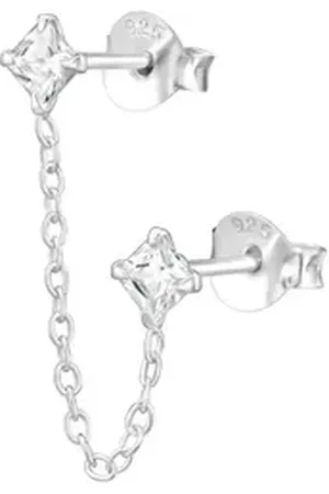 Bungsa Ohrring-Set Ohrstecker Doppelstecker mit Kristall und Kette aus .925 Silber Damen (1 Stück, 1-tlg), Ohrschmuck Ohrringe silberfarben