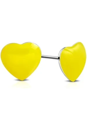 Bungsa Ohrring-Set Ohrstecker Herz Silber aus Edelstahl Kinder (1 Paar (2 Stück), 2-tlg), Ohrschmuck Ohrringe gelb