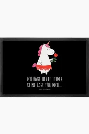 Mr. & Mrs. Panda Fußmatte Einhorn Dame 50 x 75 cm - Schwarz - Geschenk, Einhörner, Freundin, Vo, Höhe: 50 mm, Witterungsbeständig schwarz 78 cm x 60 cm x 50 mm