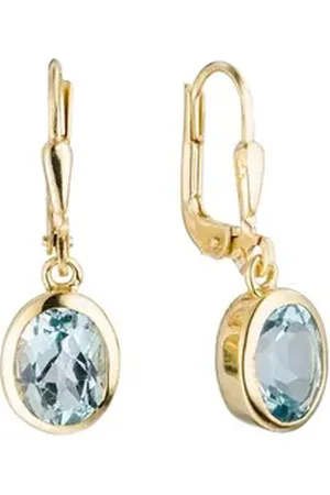 Jobo Paar Ohrhänger, oval 333 Gold mit Blautopas gelb|goldfarben