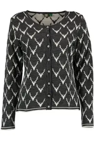 OS-TRACHTEN OS Trachten Strickjacke Wilumi Tailliert, lang geschnitten, Rundhals, Allover-Stick, Metallknöpfe grau 38