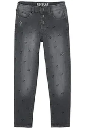 Vertbaudet 7/8-Caprijeans Mädchen Jeans, gerades Bein, Bundweite verstellbar grau 140
