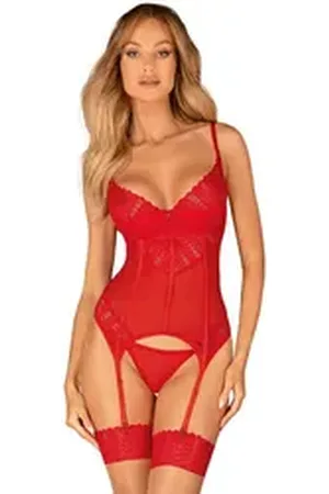 Obsessive Set: Bügel-BH Ingridia Corsage und String mit Spitze - rot (2-tlg) aus transparentem Stoff rot XL/XXL