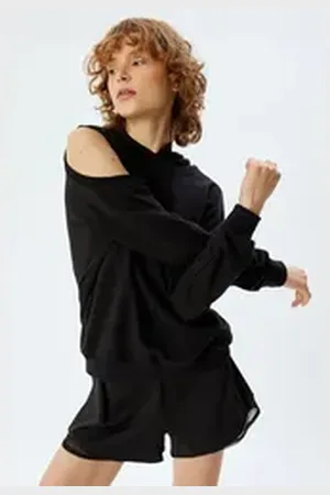 Koton Kapuzensweatshirt Kapuzenkragen Mit Ausschnitt Detail - Cut Out schwarz XS