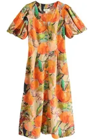 Next Midikleid Button-down-Midikleid mit Puffärmeln, Kurzgröße (1-tlg) orange 22 (GB: 16 Petite)