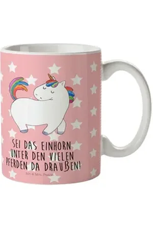 Mr. & Mrs. Panda Kinderbecher Einhorn Stolzieren - Rot Pastell - Geschenk, Unicorn, Einhörner, Camp, Kunststoff, Wasserabweisend rot
