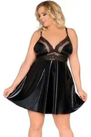 Andalea Spitzenkleid Babydoll schwarz in Übergröße aus glänzendem Wetlook (1-tlg) schwarz 54/56