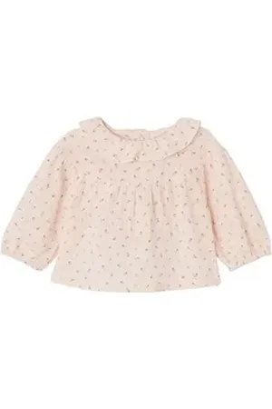 Vertbaudet Hose & Shorts Baby-Set mit Volants: Bluse & Haremshose, Musselin rosa 80