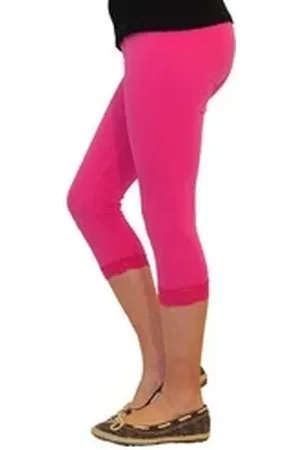 Yeset Caprihose Mädchen Kinder Leggings Leggins Hose Capri 3/4 kurz Spitze Baumwolle R rosa 140