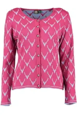 OS-TRACHTEN OS Trachten Strickjacke Wilumi Tailliert, lang geschnitten, Rundhals, Allover-Stick, Metallknöpfe rosa 38