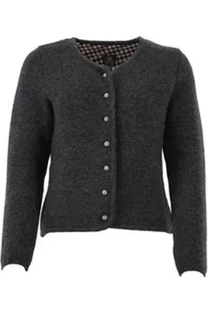 OS-TRACHTEN OS Trachten Strickjacke Forivo tailliert, Rundhalsausschnitt, 1/1-Arm, Wiener-Nähte grau 42