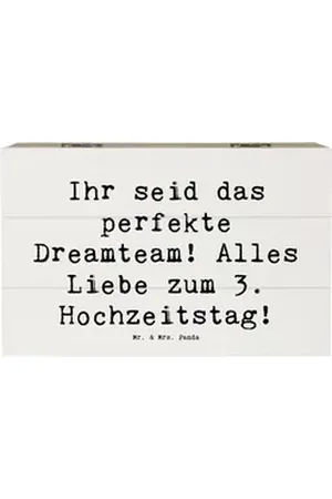 Mr. & Mrs. Panda Dekokiste 19 x 12 cm Spruch 3. Hochzeitstag Lederhochzeit Dreamteam - Weiß - Ge (1 St) weiß