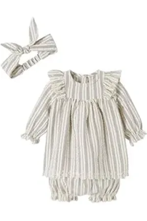 Vertbaudet Kleid & Leggings Mädchen Baby-Set: Kleid, Shorts & Haarband beige|weiß 62