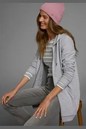 FLASHLIGHTS Sweatjacke in langer Form mit Zipper grau 40/42