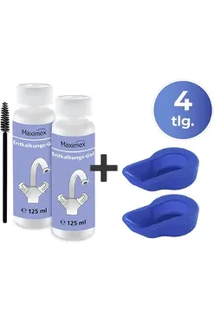 MAXIMEX Reinigungs-Set Anti-Kalk-Caps und Entkalkungsgel, für Wasserhähne, Armaturen, Kacheln, Duschköpfe, je 125 ml, Zitrusduft blau