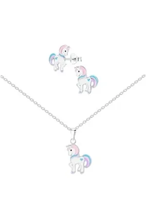 ALEXANDER YORK Schmuckset EINHORN HERZ hellrosa, 4-tlg., 925 Sterling Silber silberfarben
