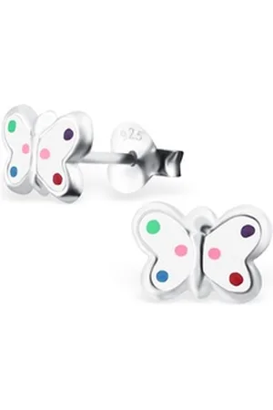 Bungsa Ohrring-Set Ohrstecker bunter Schmetterling aus 925 Silber Kinder (1 Paar (2 Stück), 2-tlg), Ohrschmuck Ohrringe silberfarben