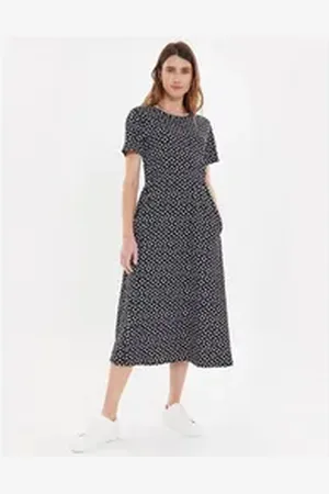 Threadbare Jerseykleid THB Danni Smock Midi Dress W/Pockets (1-tlg) mit kurzen Ärmeln schwarz 46